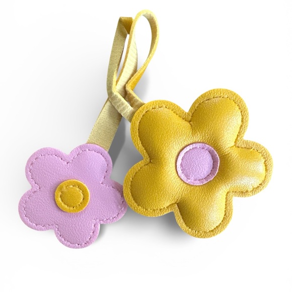 Luxe Leather Flower Bag Charm – Yellow & Blush Pink Floral Purse Accessory - Picture 2 of 2